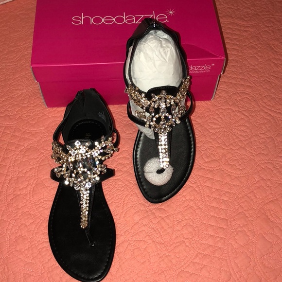 black bedazzled sandals